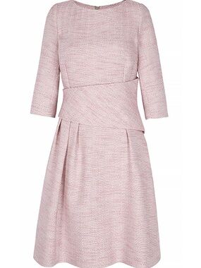 The Fold London Soft Pink Midi Dress with Peplum Waist